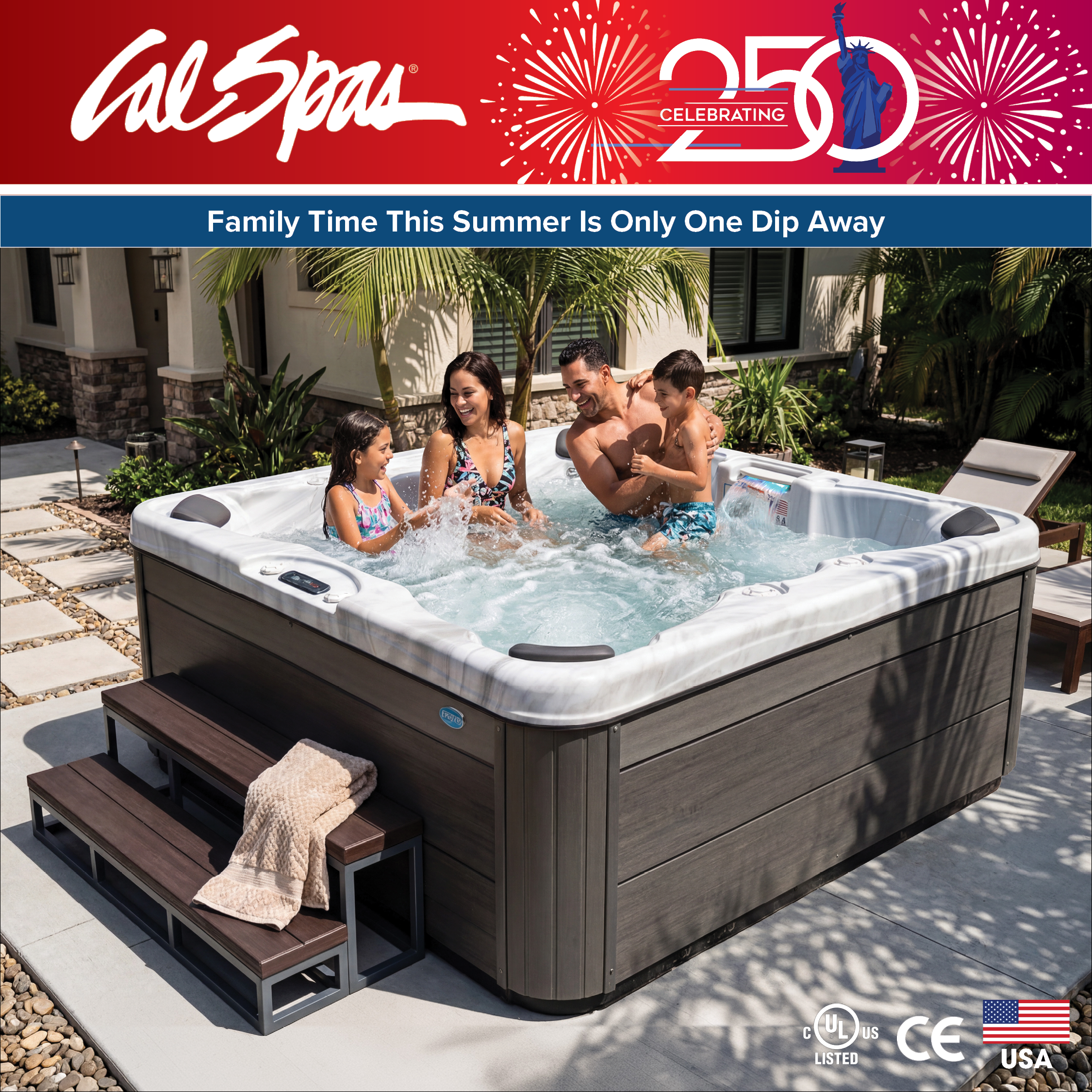 Calspas hot tub being used in a family setting - Aliso Viejo